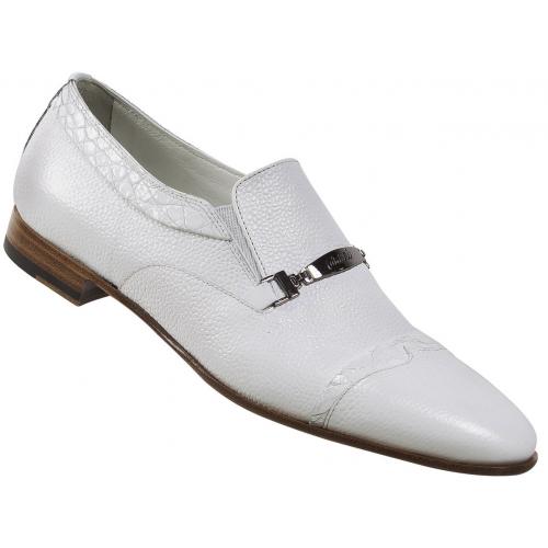 Mauri "4670" White Genuine Crocodile / Pebbled Leather Loafers Shoes.